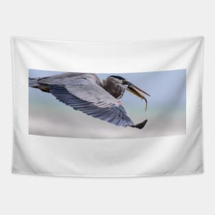 Caught By Surprise - Great Blue Heron with Fish Tapestry