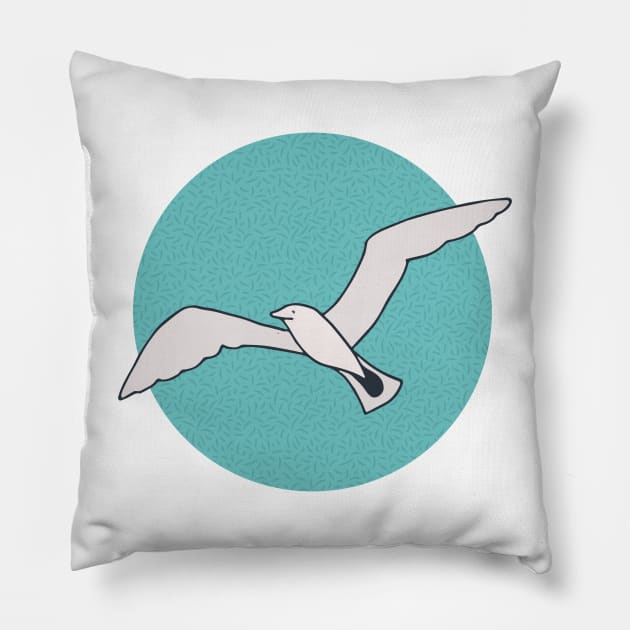 Seagulls in front of turquoise blue sky Pillow by colorofmagic