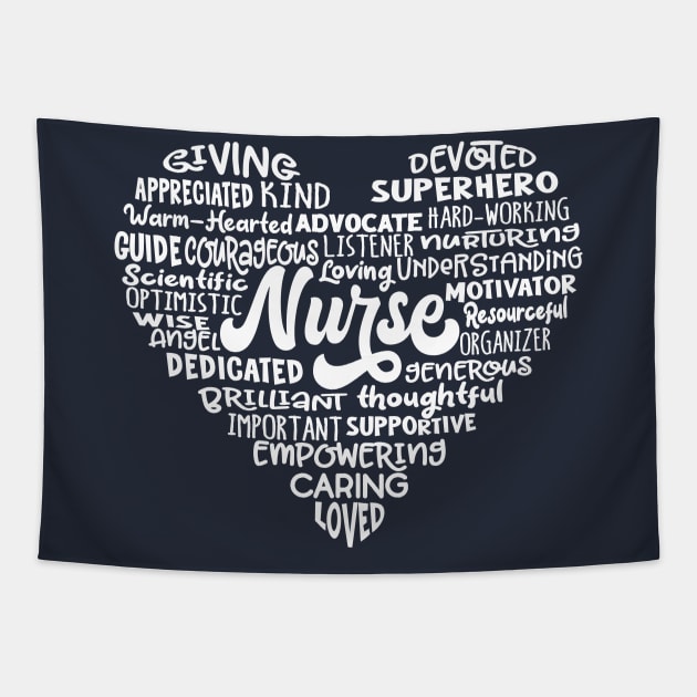 Heart Nurse Word Cloud Tapestry by Jitterfly