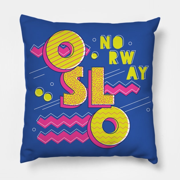 Retro 90s Oslo, Norway Pillow by SLAG_Creative