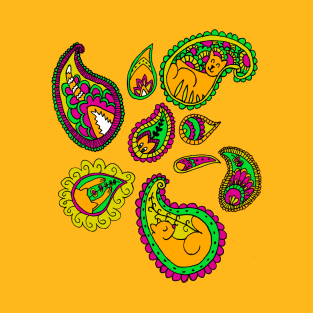 Neon Paisley Cat T-Shirt