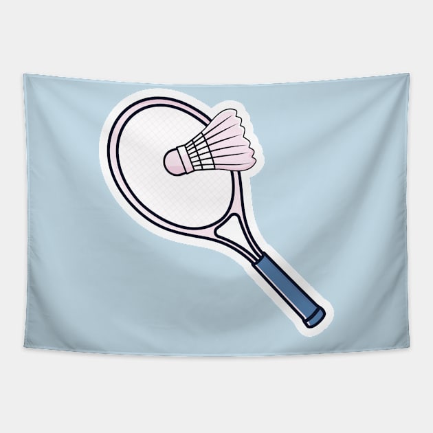 Badminton with Racket Sticker vector icon illustration. Sport object icon design concept. Racket hitting badminton ball sticker design logo. Tapestry by AlviStudio