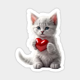Love's Embrace: Ash Kitten with Heart Magnet