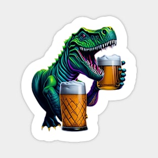 T-Rex With Beer Mugs Magnet