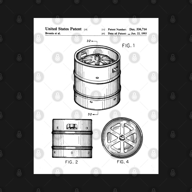 Beer Keg Patent - Beer Lover Craft Ale Art - White by patentpress