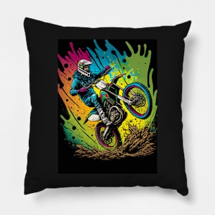 Dirt Bike With colorful Paint Splash Design Pillow