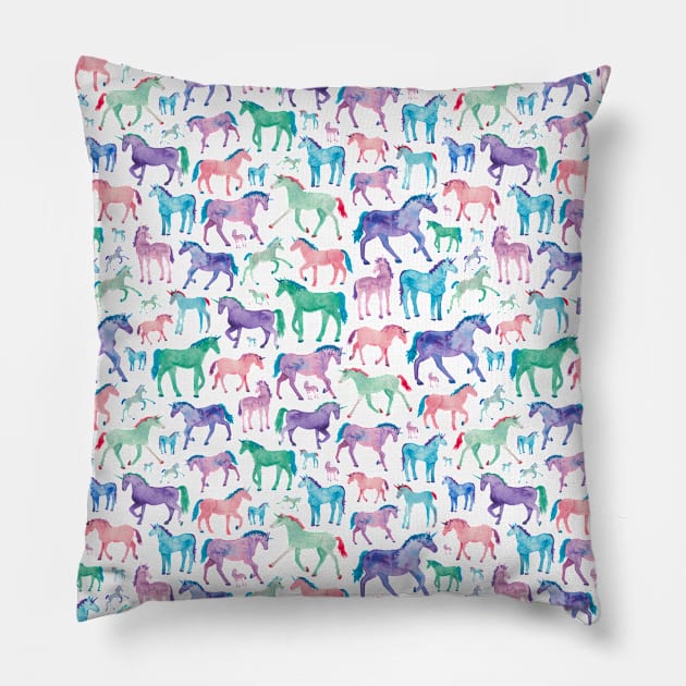 Watercolour Pastel Unicorns Pillow by Elena_ONeill