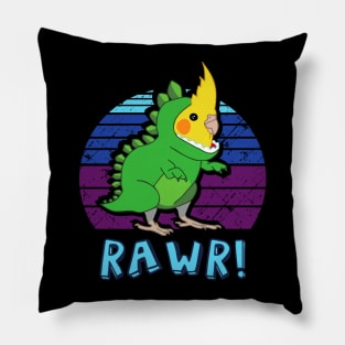 RAWR - Aesthetic Vaporwave Cockatiel Dinosaur Pillow