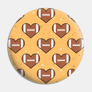 American Football Ball Texture In Heart Shape - Seamless Pattern on Orange Background Pin