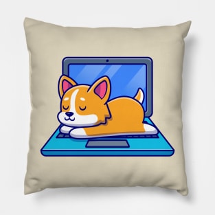 Cute Shiba Inu Dog Sleeping On Laptop Pillow
