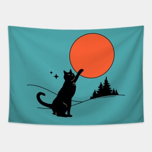 Cool Sun Black Cat in blue Tapestry