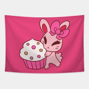 Girly Pink Cupcake Bunny Tapestry