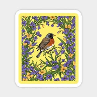 Michigan Migratory Juniper Bird With Iris Flower Magnet