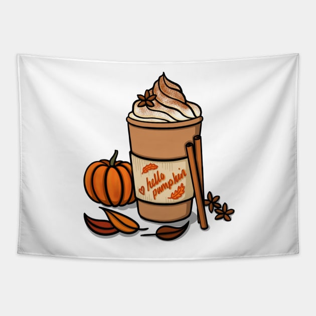 Autumn Pumpkin Spice Coffee Illustration Tapestry by AlmightyClaire