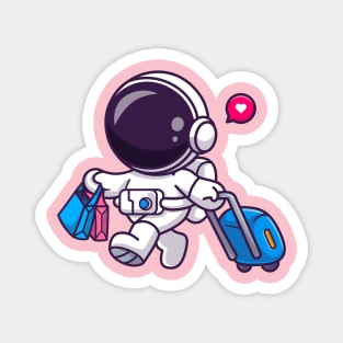 Cute Astronaut Traveling With Suitcase And Bag Cartoon Magnet