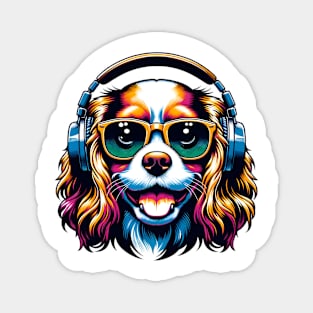 English Toy Spaniel Smiling DJ with Groovy Vibes Magnet