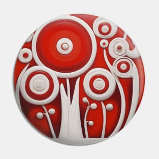 Red and White Abstract Geometric Flowers in a White Vase Pin