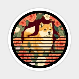 Shiba Inu Dog, Rose Ornament, Floral Style Magnet