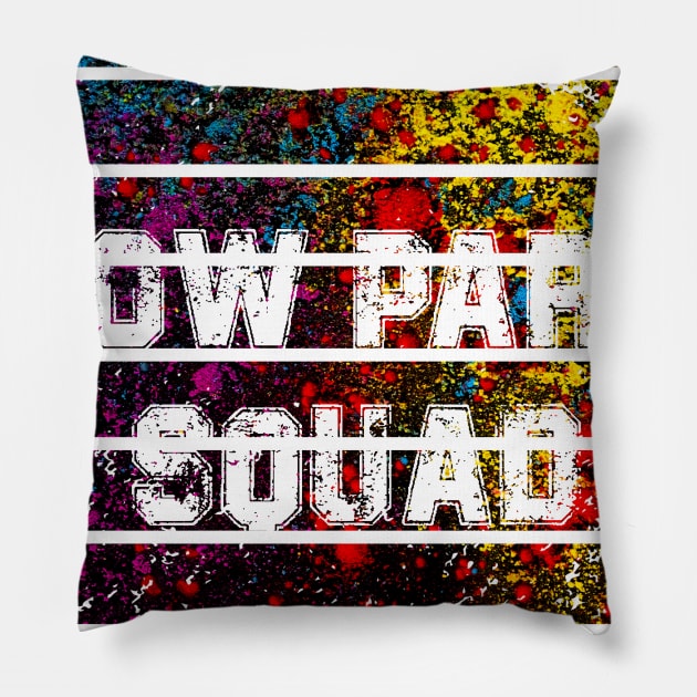 Glow Party Squad Paint Splatter Pillow by Retro Vintage