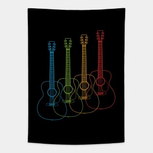 Four Concert Style Acoustic Guitar Outlines Multi Color Tapestry