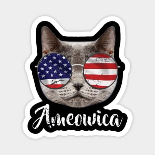 Ameowica America USA Cat Sunglasses Flag navy Magnet