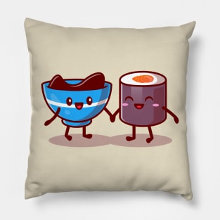 Cute Sushi And Shoyu Sauce Couple Cartoon Pillow