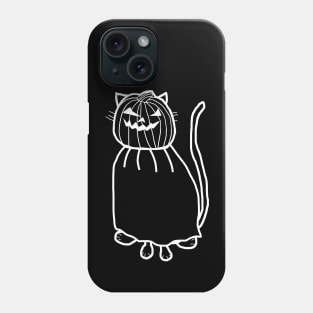 Minimal White Line Cute Cat Wearing Halloween Horror Costume Phone Case