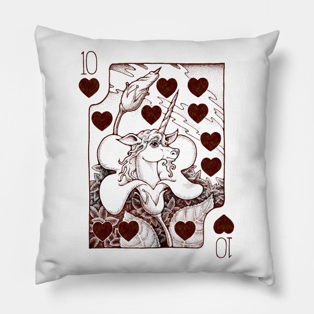 Ten of Hearts Unicorn Pillow by DarlaHallmark