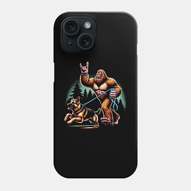 Bigfoot Walking German Shepherd Glory Tee Triumph for Dog Admirers Phone Case by Kevin Jones Art