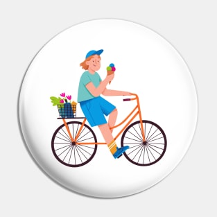 Cyclist with icecream Pin