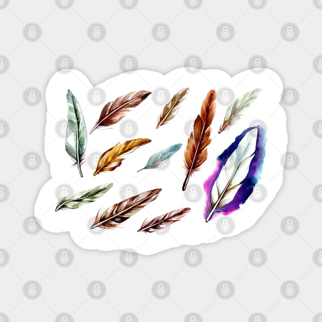 Feather Set Watercolor Magnet by Mako Design 