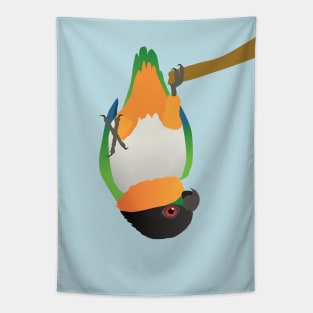 A blackheaded caique hanging upside down digital Tapestry
