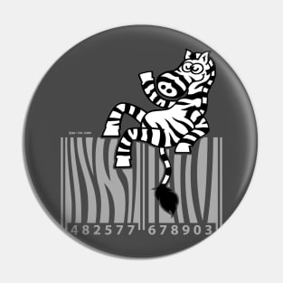 Cool zebra smiling and waving while seated on top of a barcode Pin