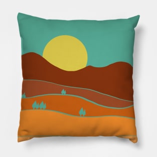 Landscape mountains and hills, orange and blue, outdoors, wilderness, peaks, horizon Pillow