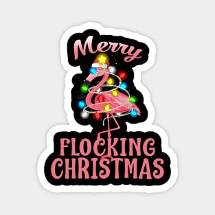 Merry Flocking Christmas Santa Flamingo Xmas Magnet