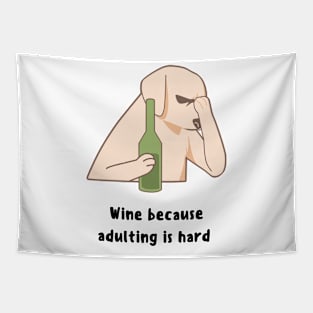 Beige Illustrated Dog Wine Because Adulting Is Hard Tapestry