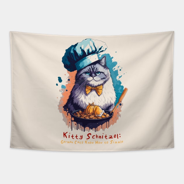 Kitty Schnitzel: German Cats Know How to Sizzle Tapestry by BAJAJU