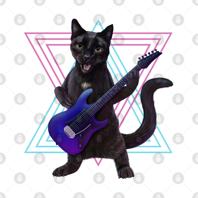 Cat playing electric guitar by Mehu Art