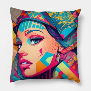 Woman In Urban WallStyle - AI Art Pillow