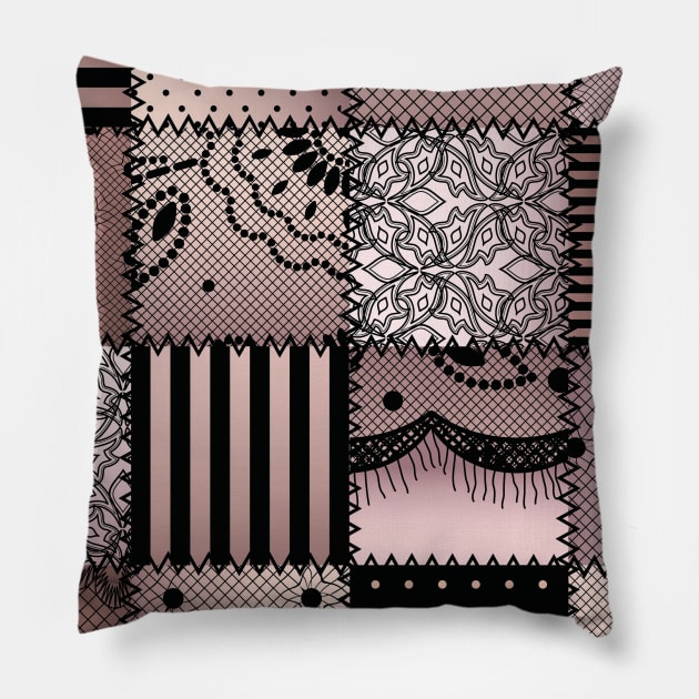 Patchwork Quilt Neck Gator Pink and Black Lace Patchwork Pillow by DANPUBLIC