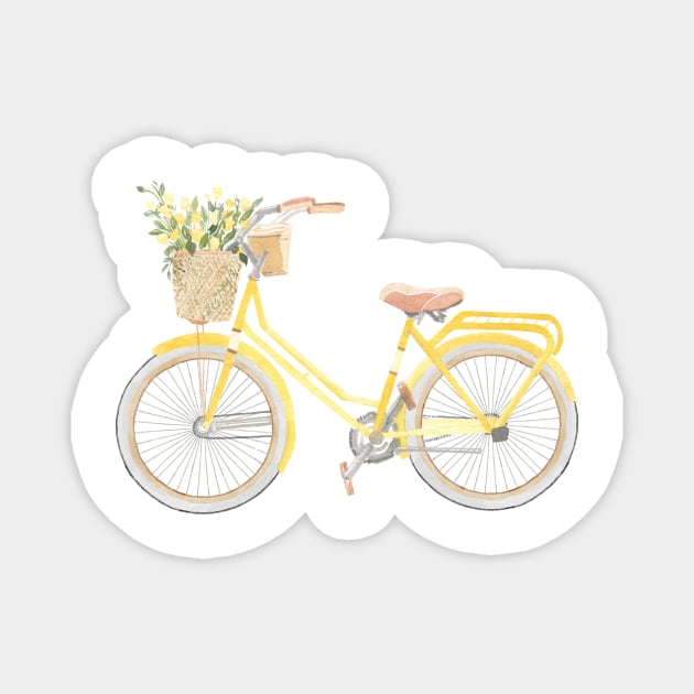 Yellow Bicycle Watercolour Painting Magnet by Flowering Words
