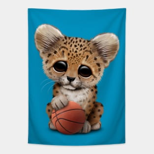 Leopard Cub Playing With Basketball Tapestry