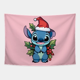 Stitch Wearing a Santa Hat Tapestry