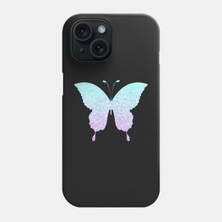 Pastel Blue and Purple Ombre Faux Glitter Butterfly Phone Case