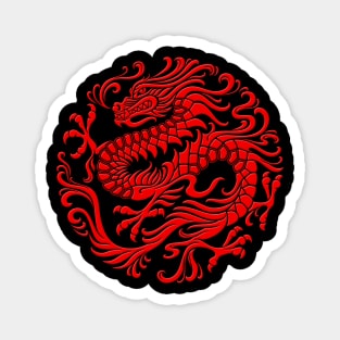 Traditional Red Chinese Dragon Circle Magnet