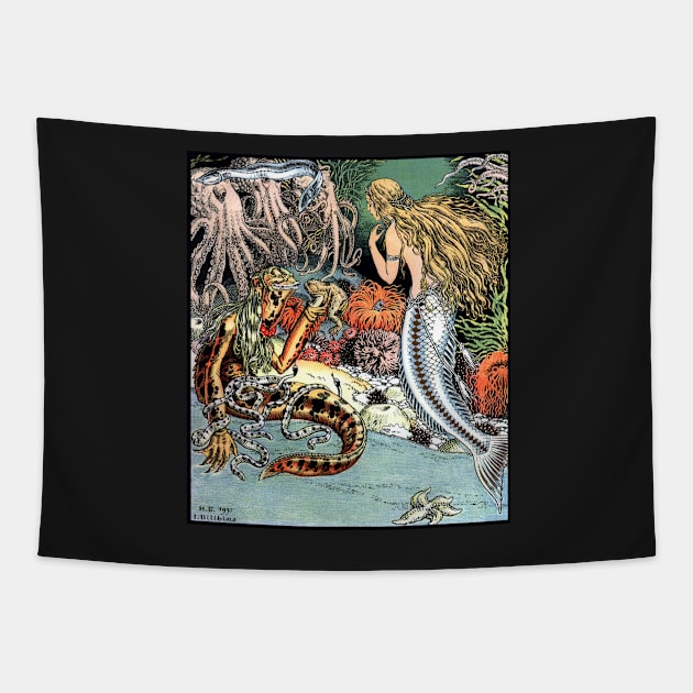 The Little Mermaid and the Sea Hag - Ivan Bilibin Tapestry by forgottenbeauty