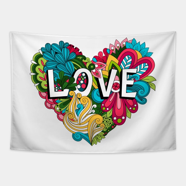 doodle love heart shape Tapestry by Mako Design 