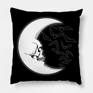 Skull Moon with Bats Pillow