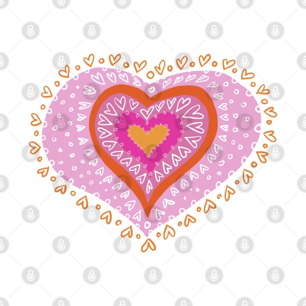 Heart design in white, pink and orange design by Dani Vittz