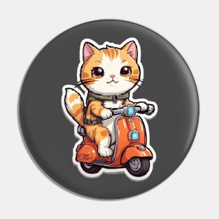 Cute cartoon cat on a scooter Pin